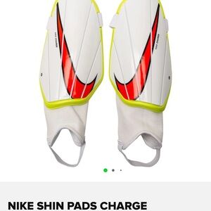 Nike White and Red Shin Guards with Yellow Accents